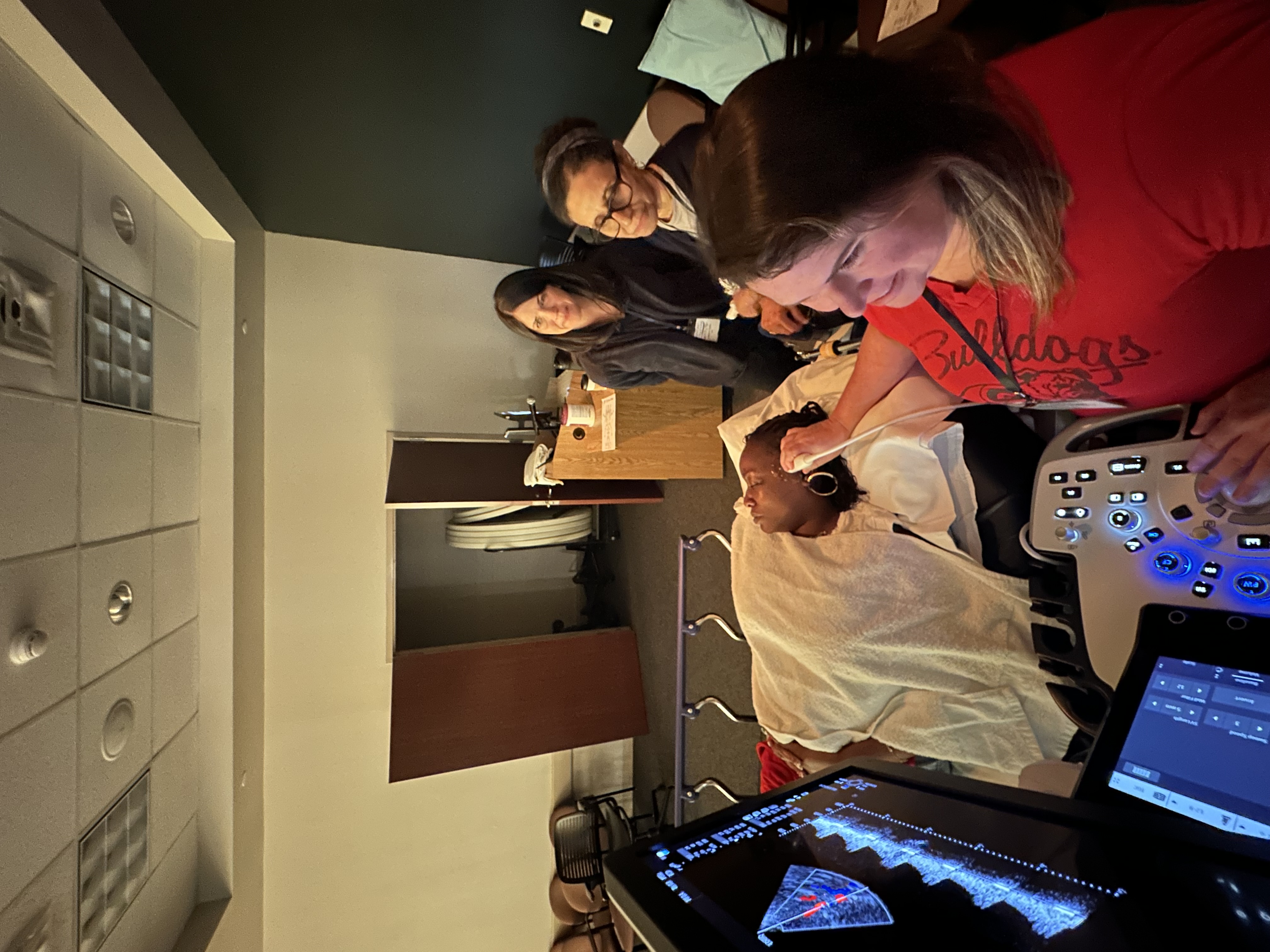 Hands-on TCD scanning allows participants to practice transducer positioning, image optimization, vessel identification, and Doppler acquisition with direct instructor guidance.
